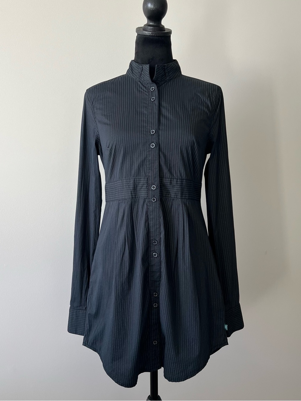 DEPT Black Pinstripe Button-Up Tunic Mini Dress